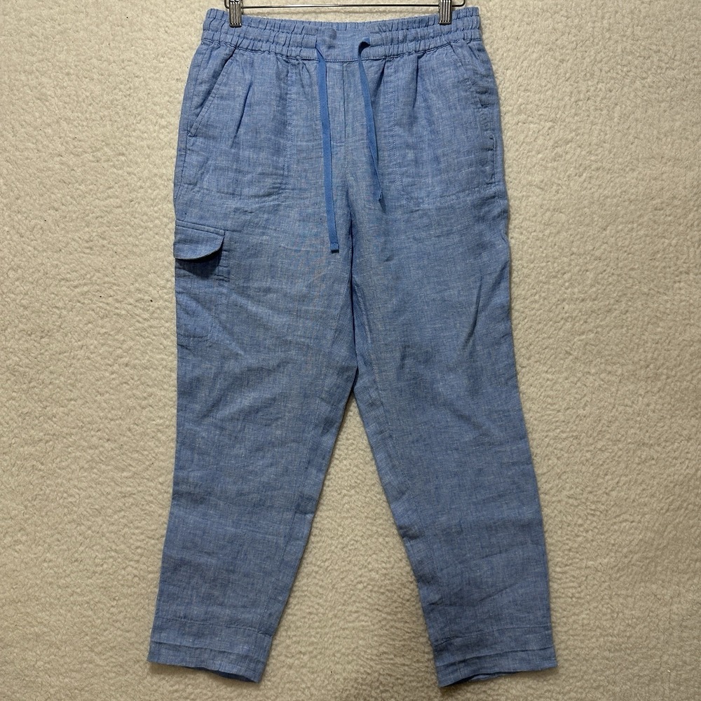 Talbots Women's Light Blue Washed Linen Easy Slim Leg Crop Length Pants Size S